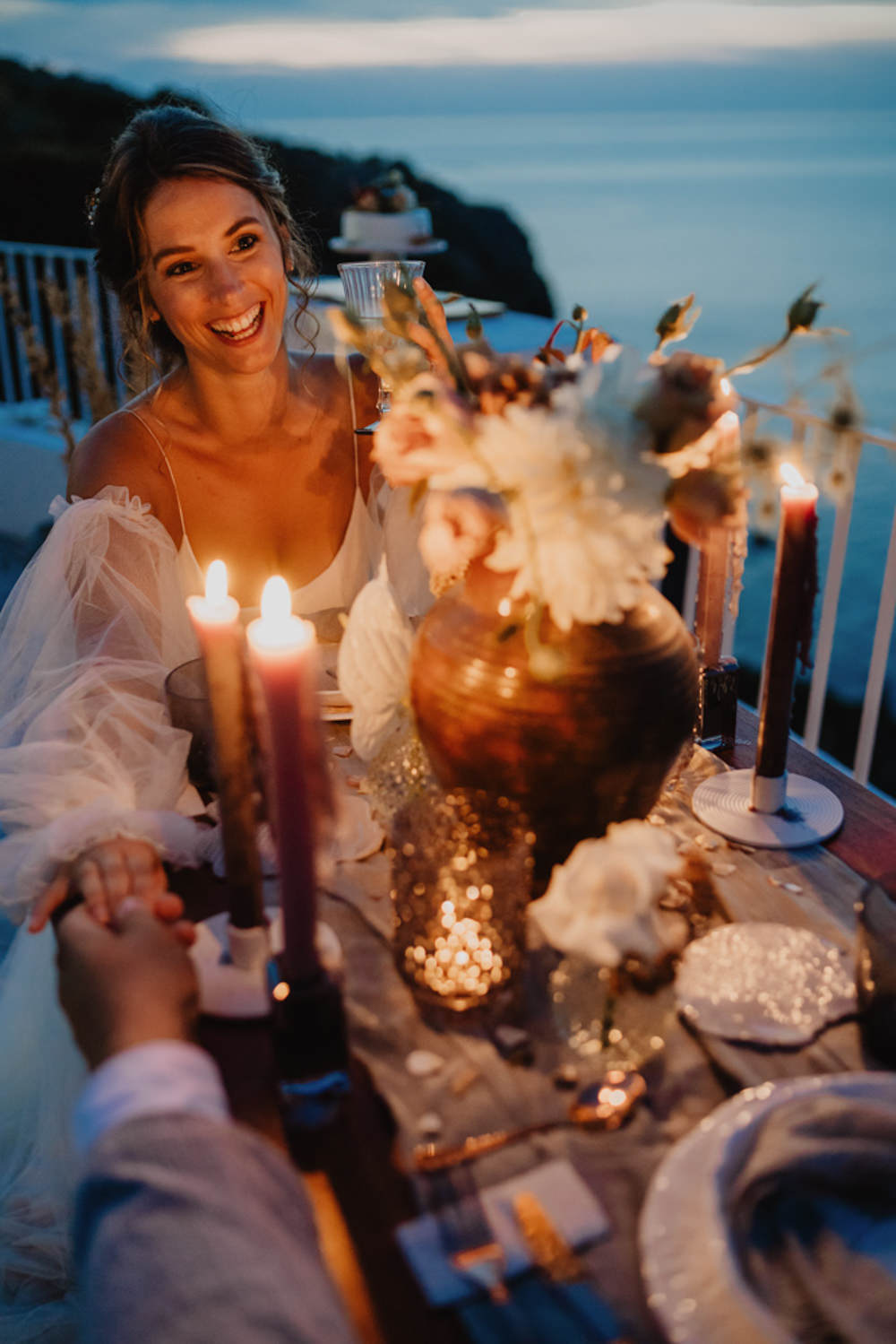 Wedding Table Decor Blue Cloth Candles Toffee Flowers Salina Elopement Ideas Gianmarco Amico
