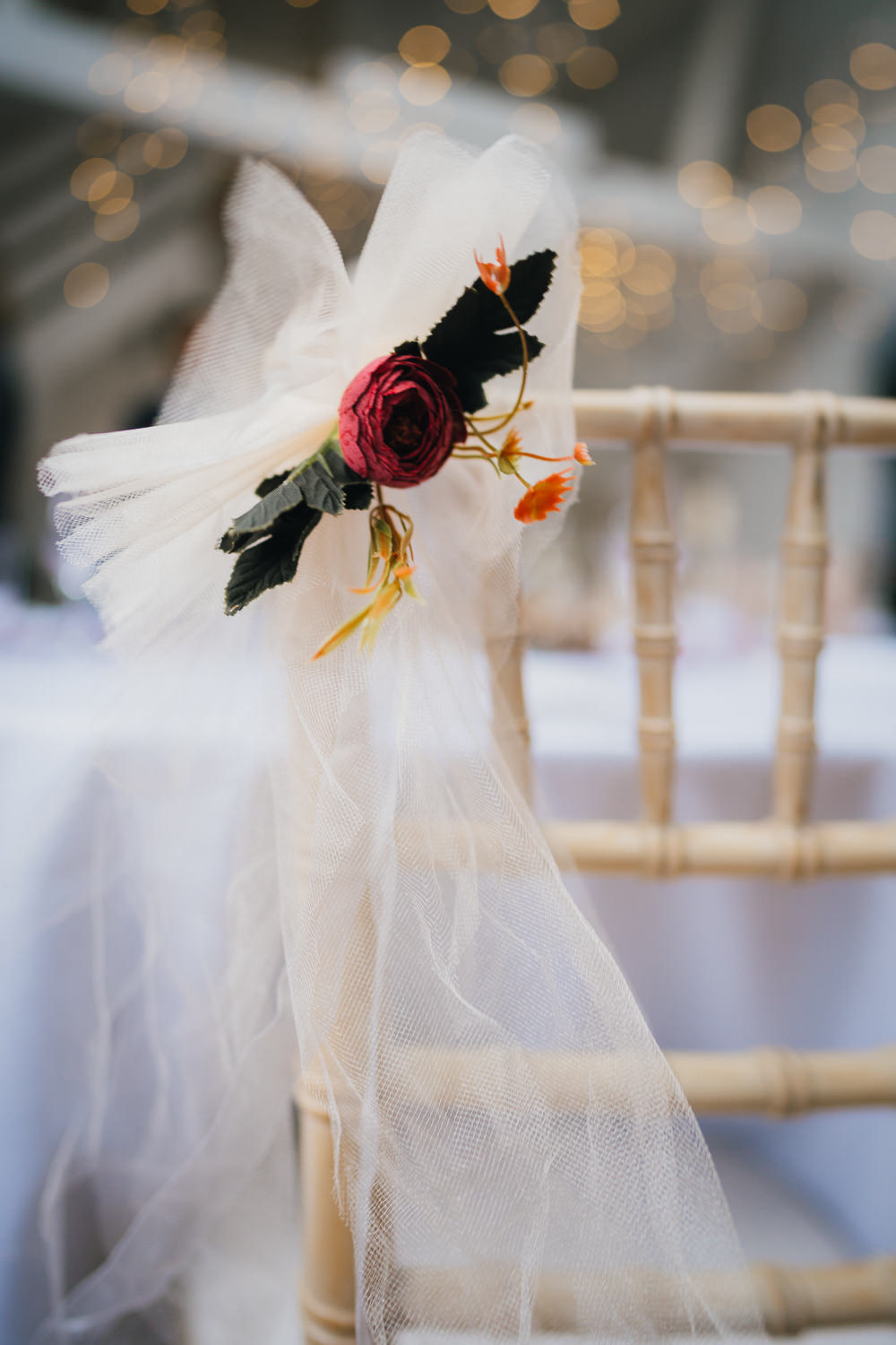 Chair Tulle Flowers Decor Springhead Trust Wedding Becky Weir Photography