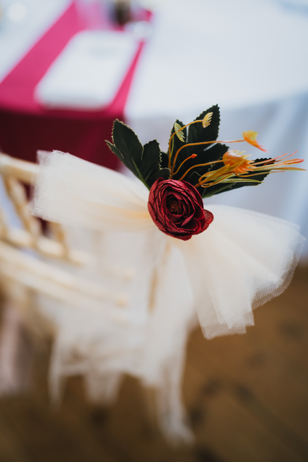 Chair Tulle Flowers Decor Springhead Trust Wedding Becky Weir Photography