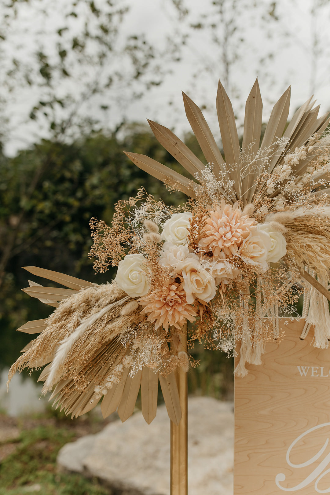 Welcome Sign Pampas Grass Palms Tennessee Lake Wedding Eastlyn & Joshua