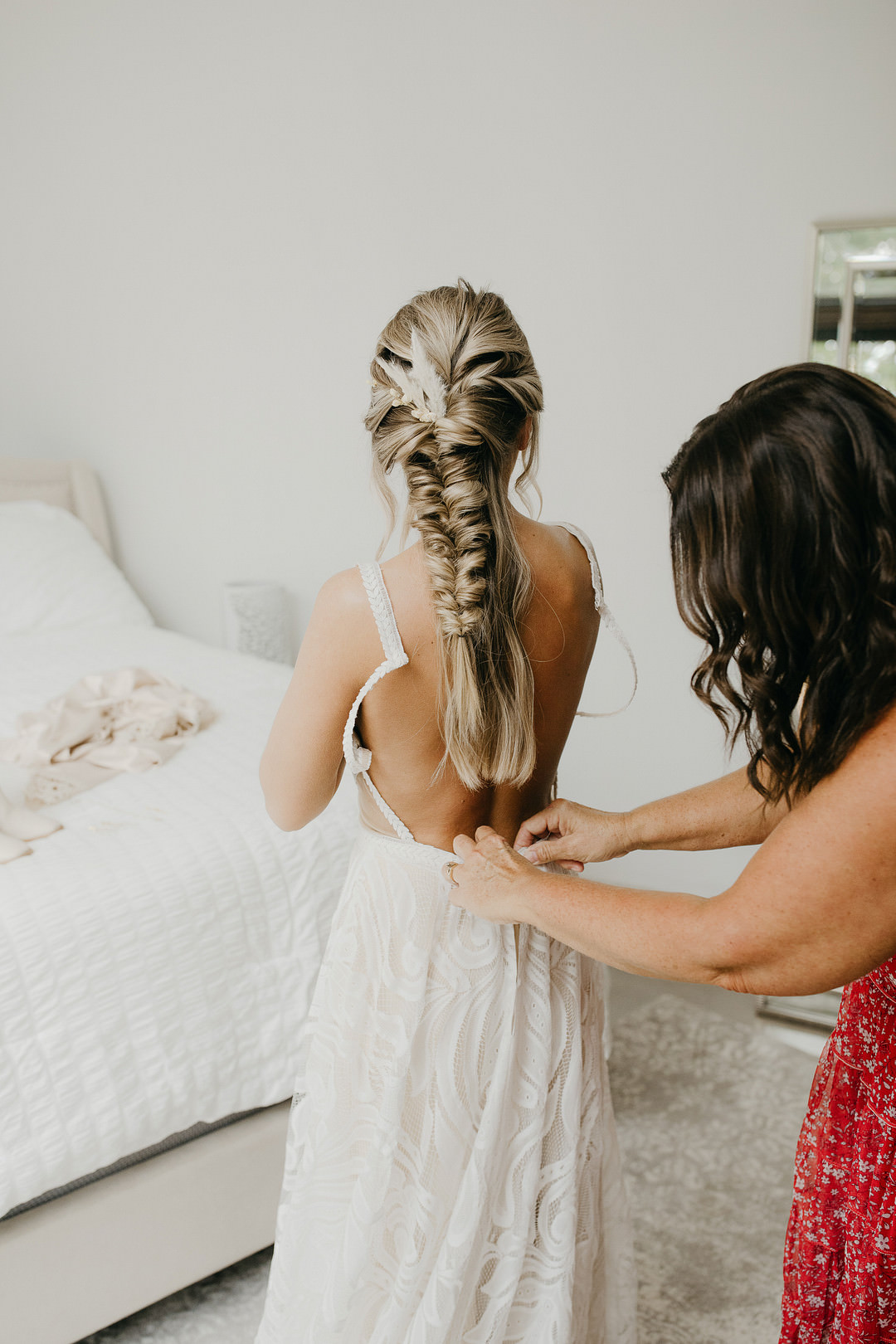 Dress Gown Bride Bridal Boho Lace Cross Back Train Tennessee Lake Wedding Eastlyn & Joshua