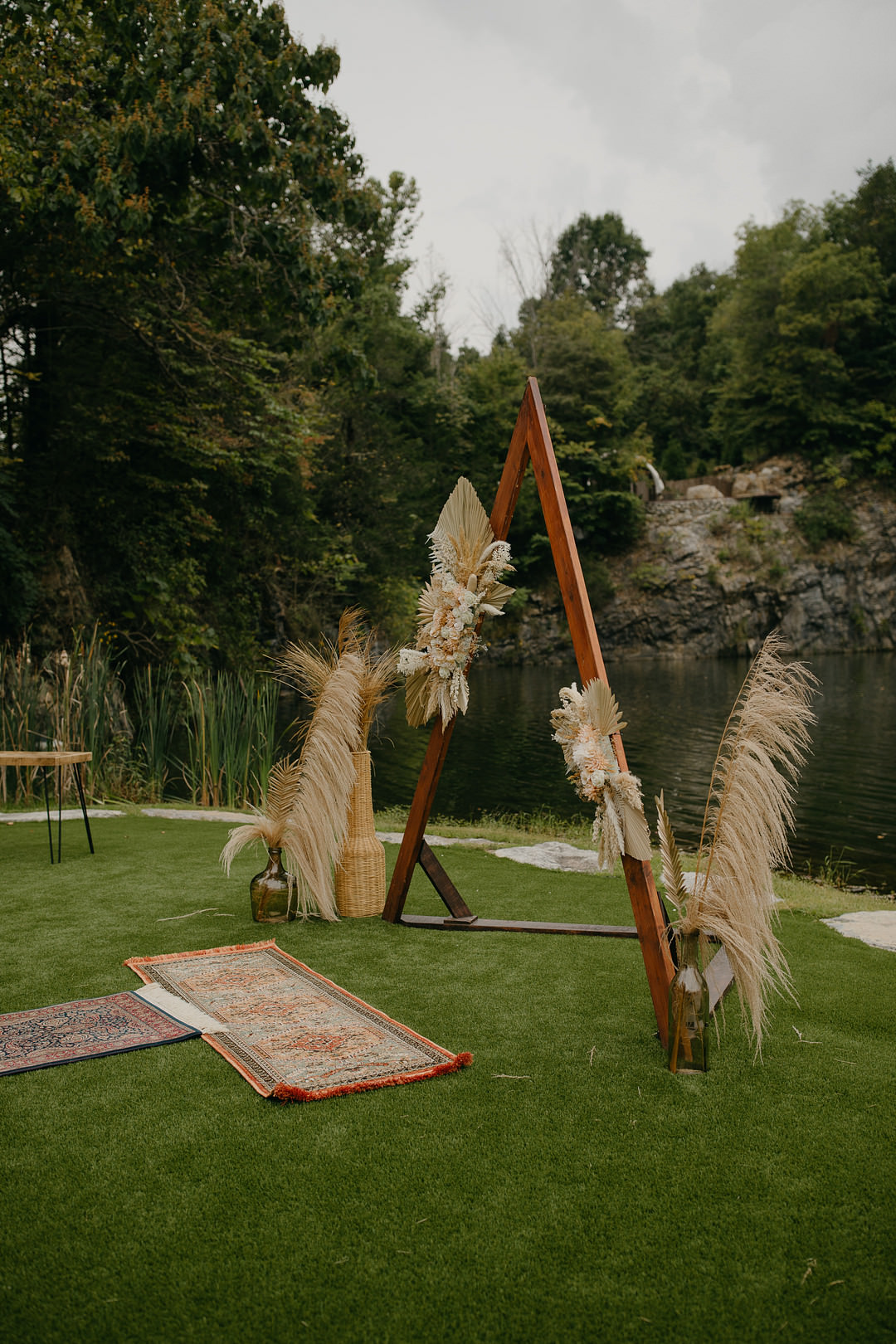 Bohemian Earth Tone Tennessee Lake Wedding with Dried Palms, image size:1080x1620