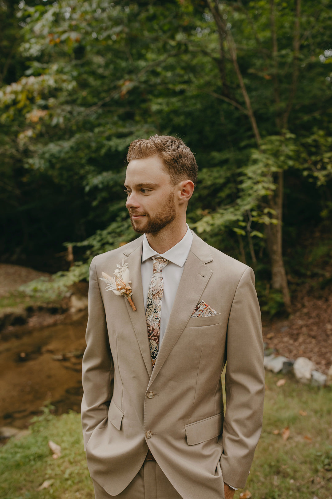 Cream Suit Groom Tennessee Lake Wedding Eastlyn & Joshua