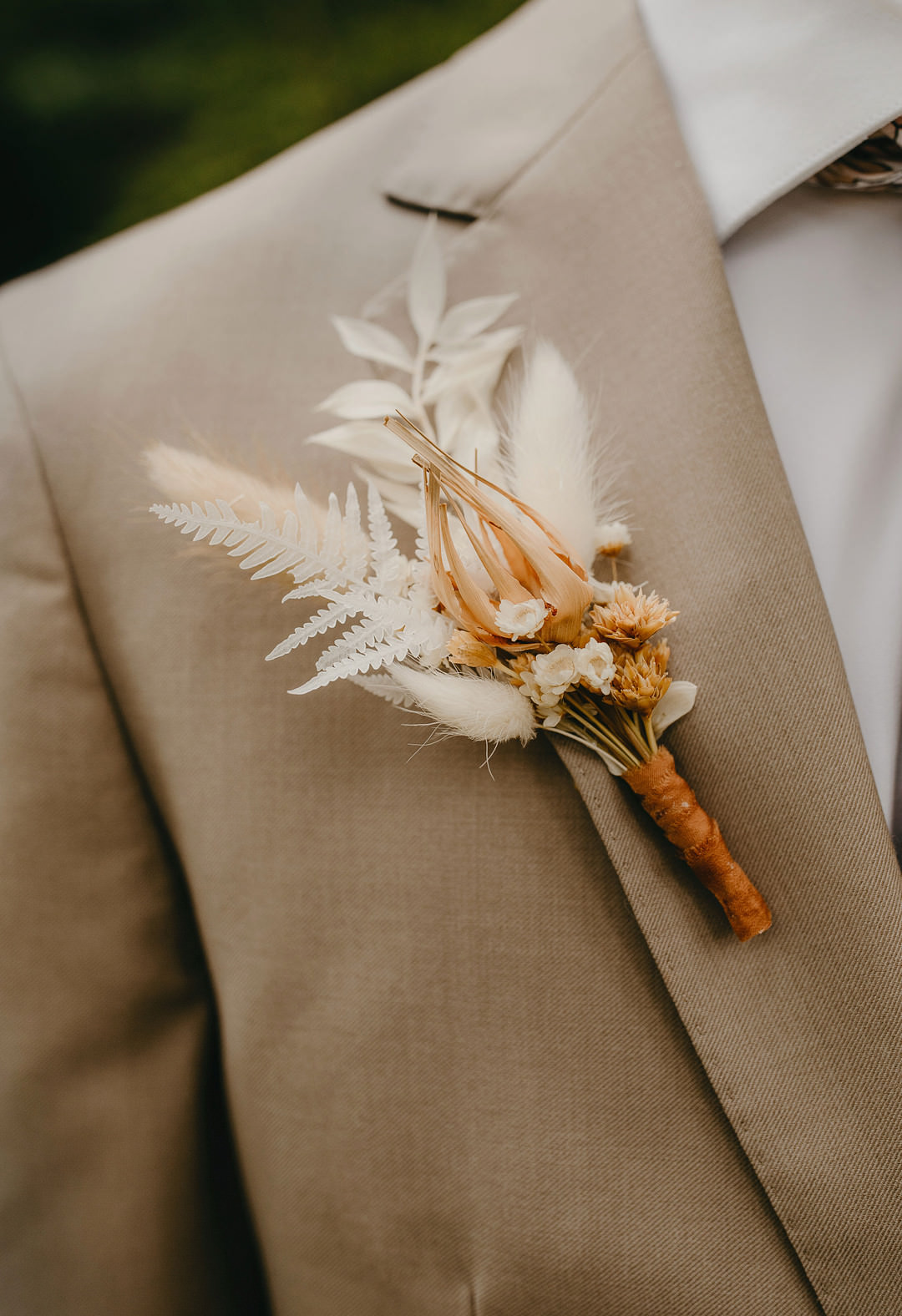 Cream Suit Groom Dried Flower Buttonhole Tennessee Lake Wedding Eastlyn & Joshua