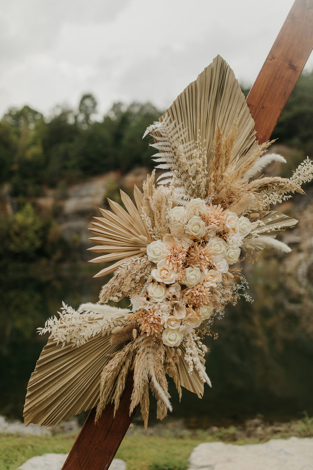 Ceremony Aisle Triangle Arch Pampas Grass Tennessee Lake Wedding Eastlyn & Joshua