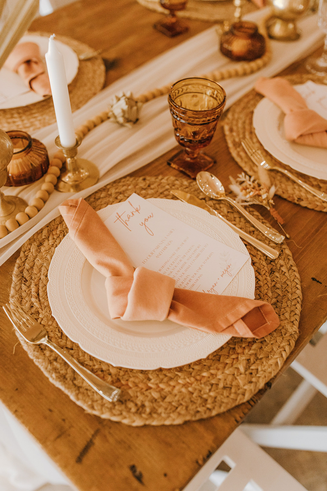 Place Setting Napkin Rattan Mat Tennessee Lake Wedding Eastlyn & Joshua