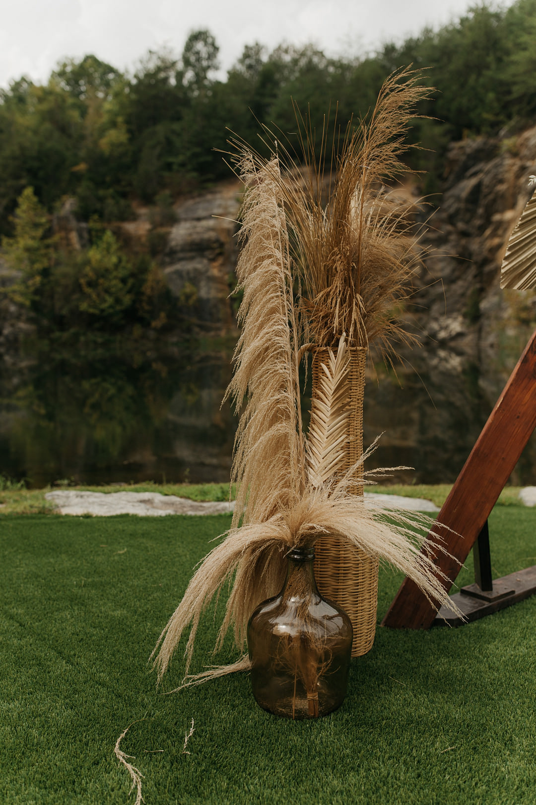 Ceremony Aisle Triangle Arch Pampas Grass Tennessee Lake Wedding Eastlyn & Joshua