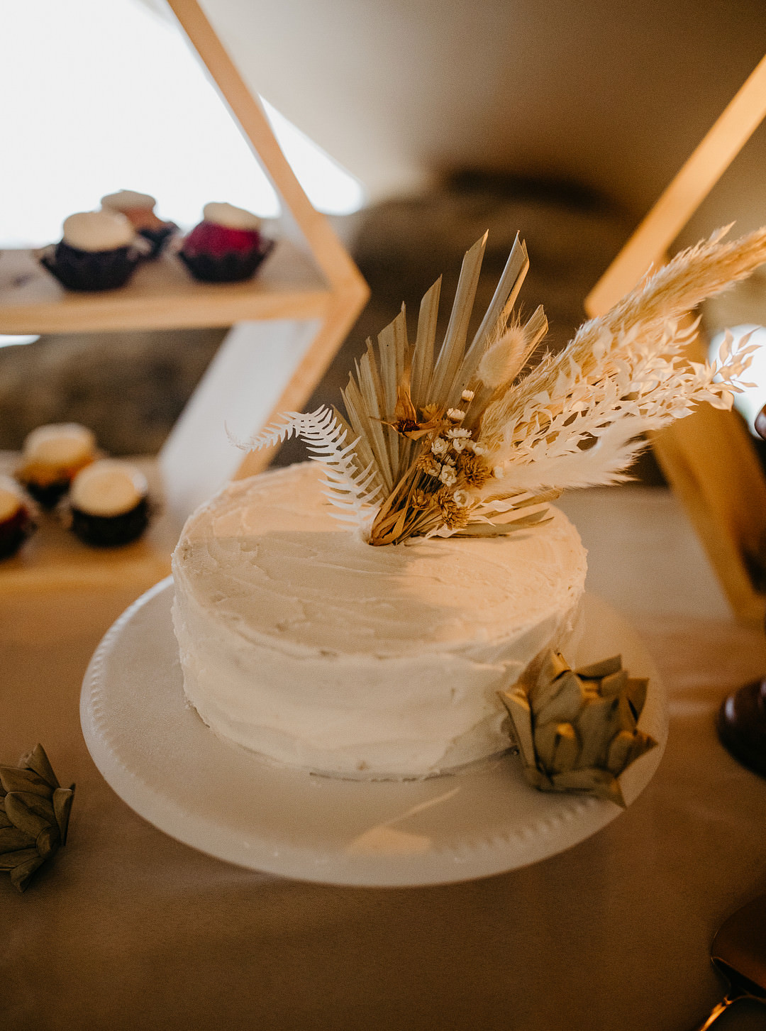 Buttercream Cake Dried Flowers Palms Tennessee Lake Wedding Eastlyn & Joshua
