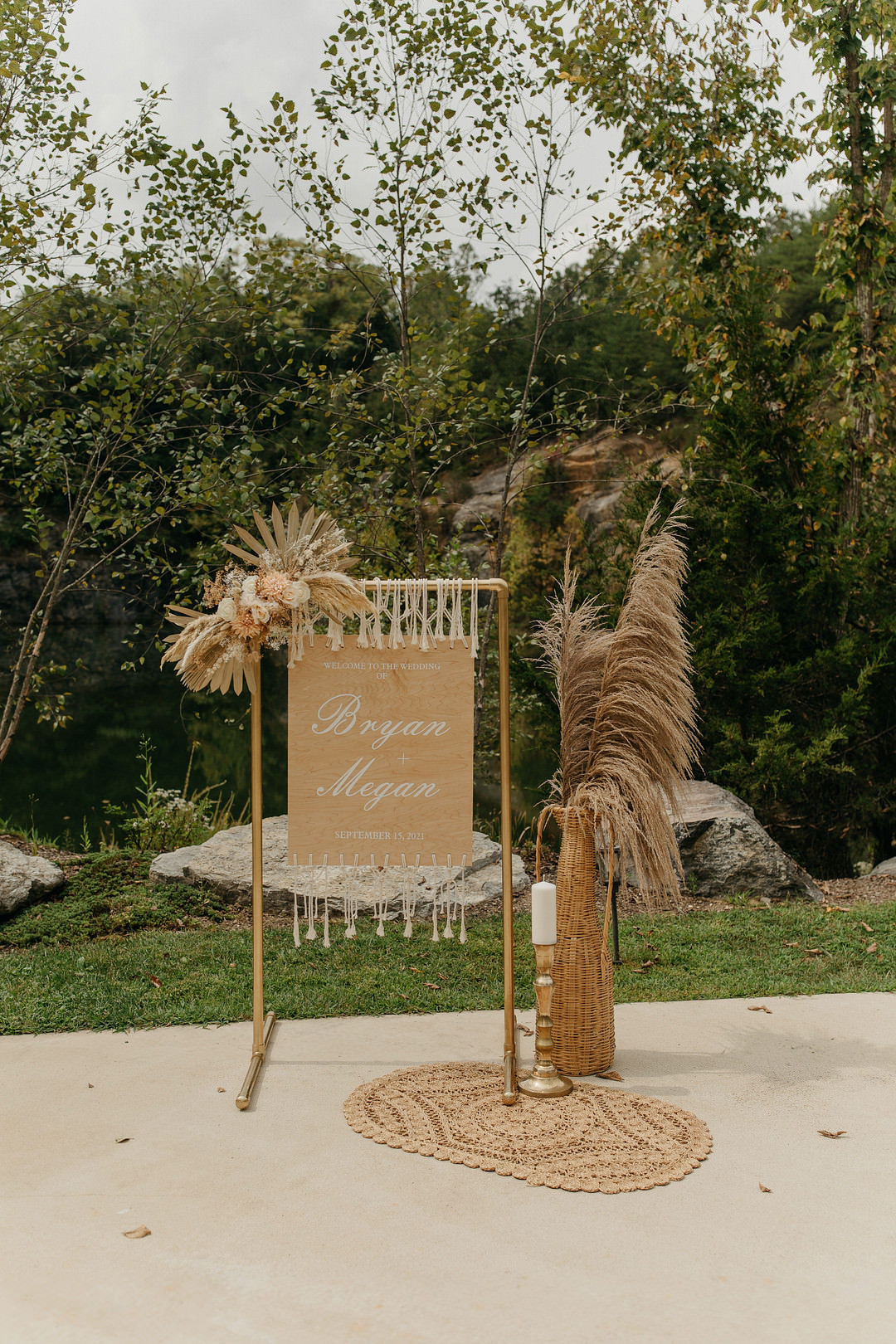 Welcome Sign Pampas Grass Palms Tennessee Lake Wedding Eastlyn & Joshua
