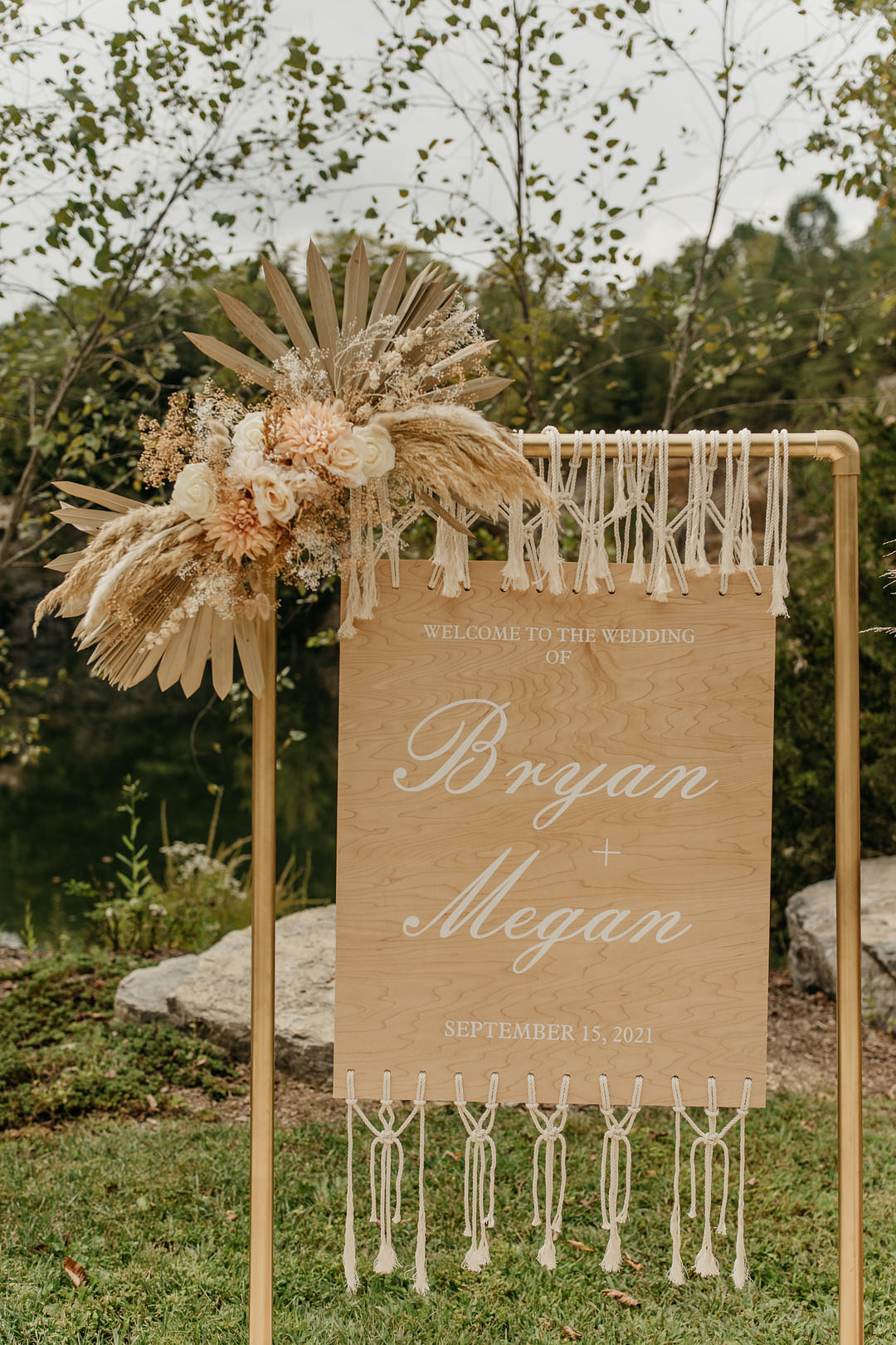 Welcome Sign Pampas Grass Palms Tennessee Lake Wedding Eastlyn & Joshua
