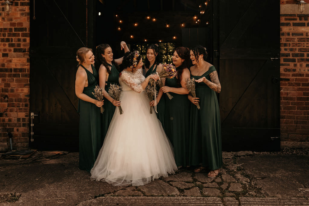 Long Green Bridesmaid Dresses West Midlands Barn Wedding Photos By Hash
