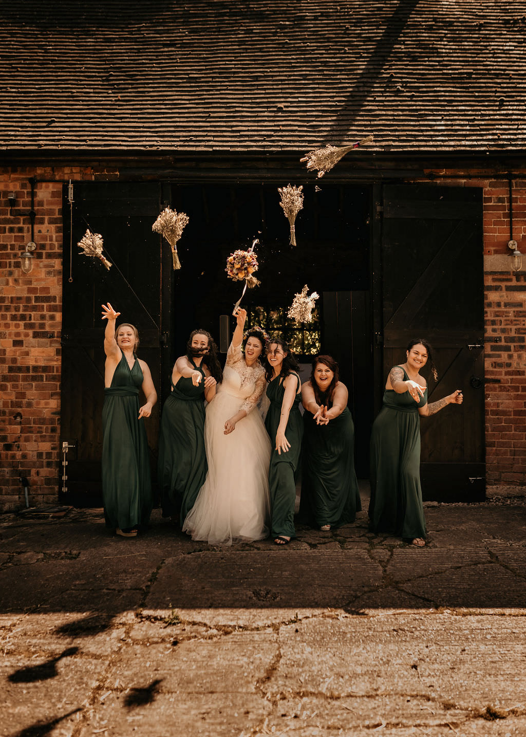Long Green Bridesmaid Dresses West Midlands Barn Wedding Photos By Hash