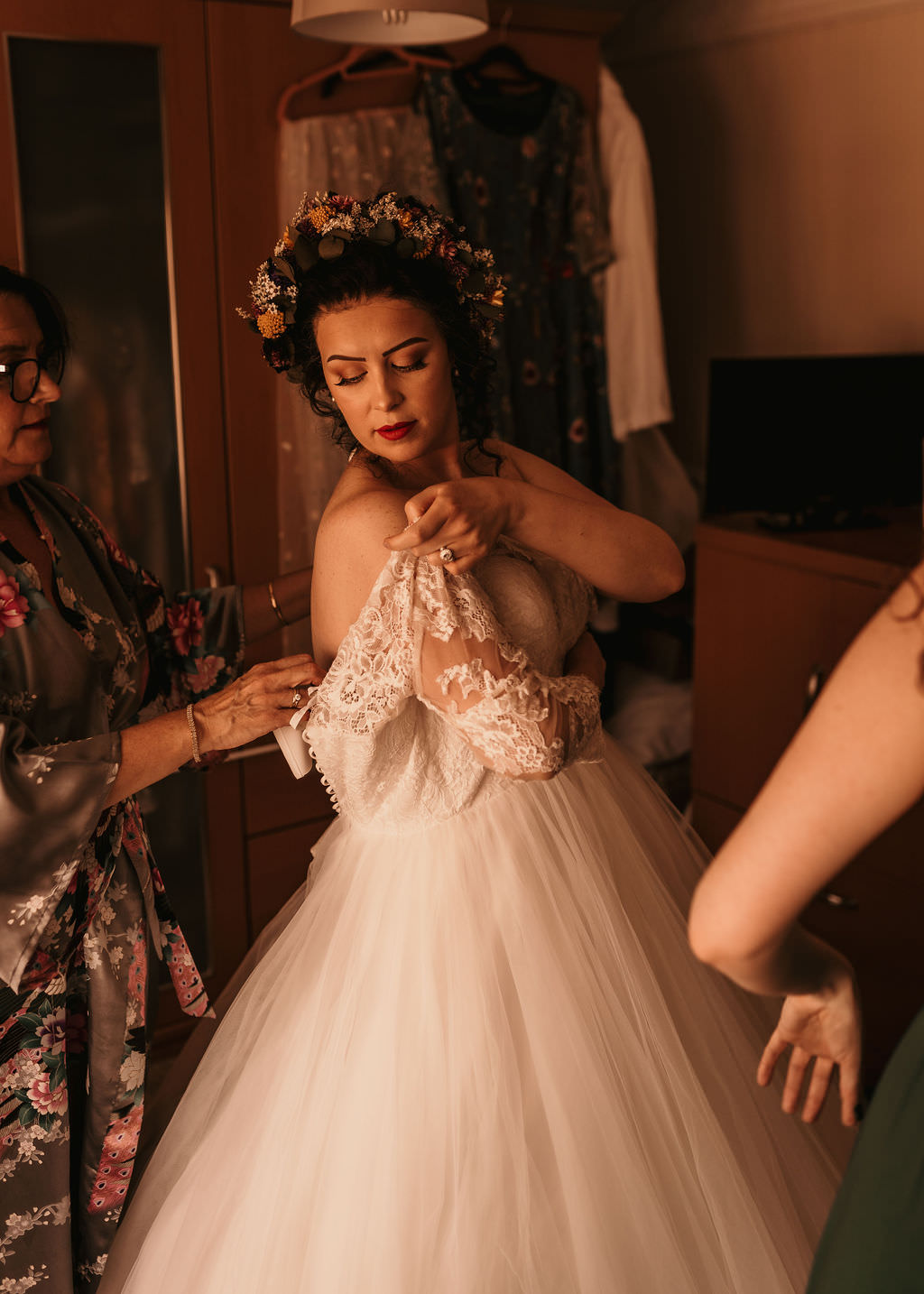 Dress Gown Bride Bridal Lace Long Sleeves Tulle Skirt West Midlands Barn Wedding Photos By Hash