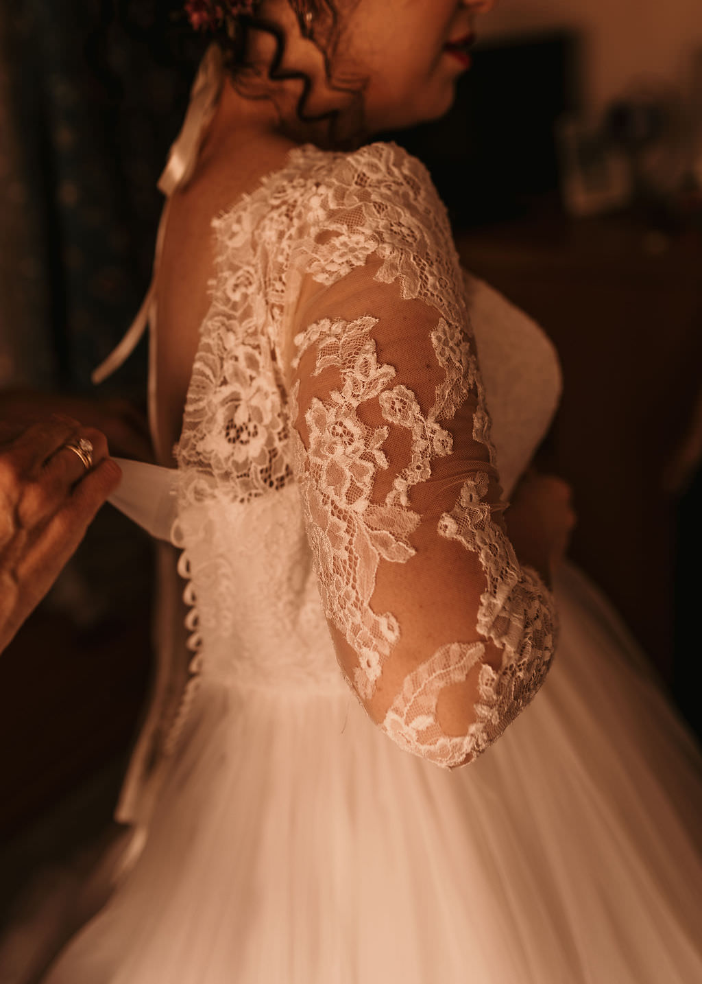Dress Gown Bride Bridal Lace Long Sleeves Tulle Skirt West Midlands Barn Wedding Photos By Hash