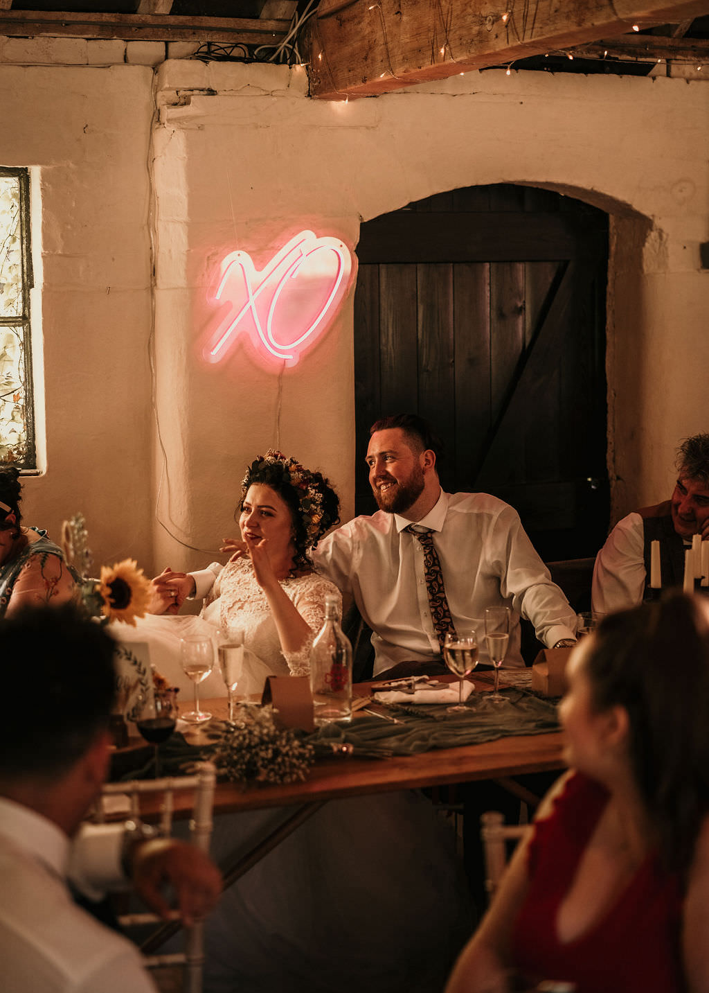 Neon Sign Top Table West Midlands Barn Wedding Photos By Hash