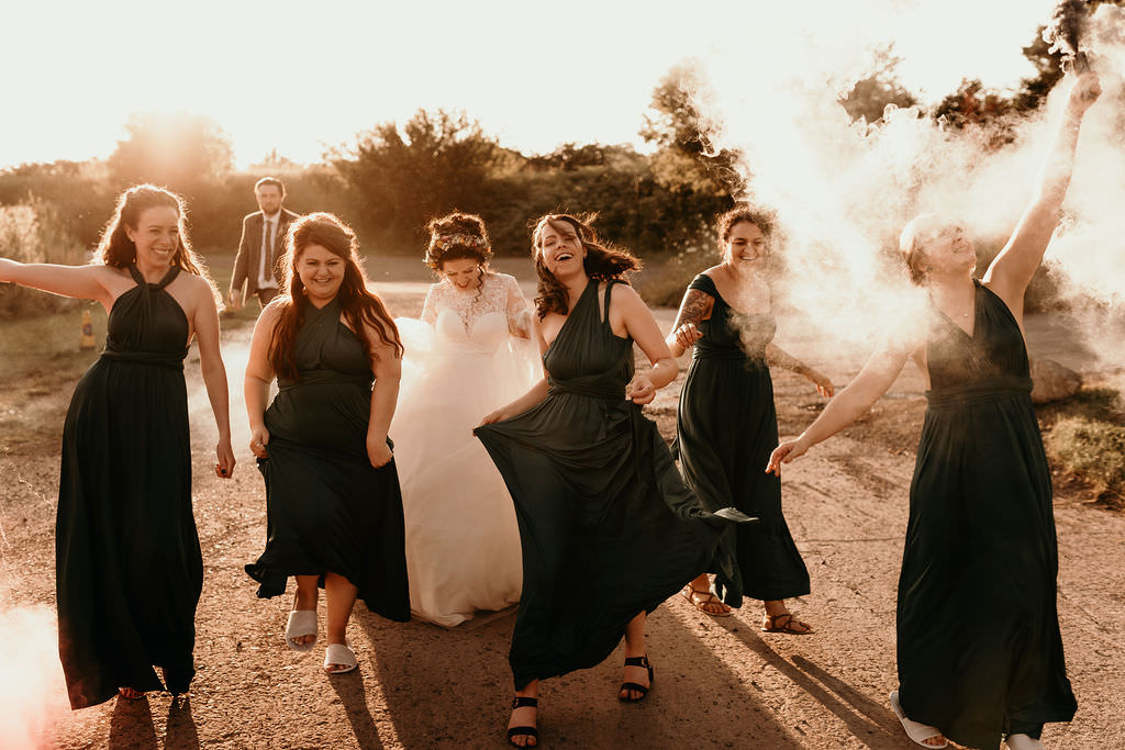 Long Green Bridesmaid Dresses West Midlands Barn Wedding Photos By Hash