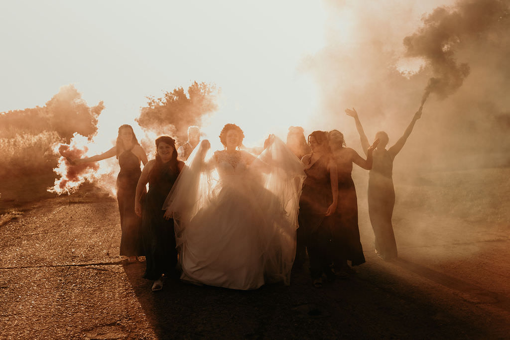 Smoke Flares Bridesmaids West Midlands Barn Wedding Photos By Hash