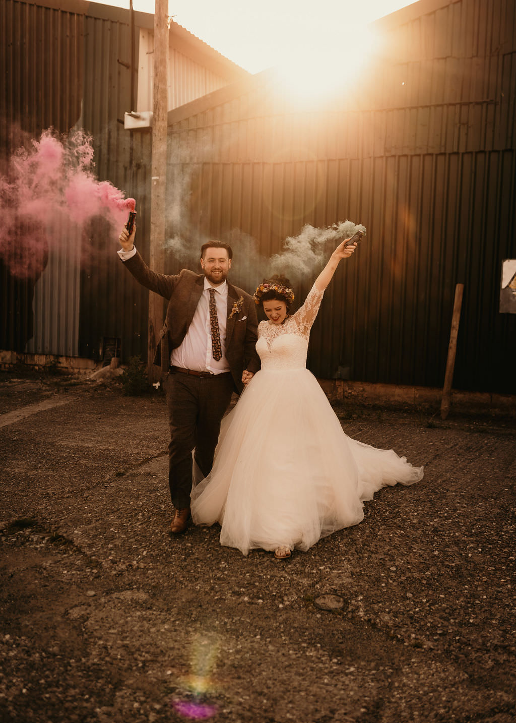 Smoke Flares Bride Groom West Midlands Barn Wedding Photos By Hash
