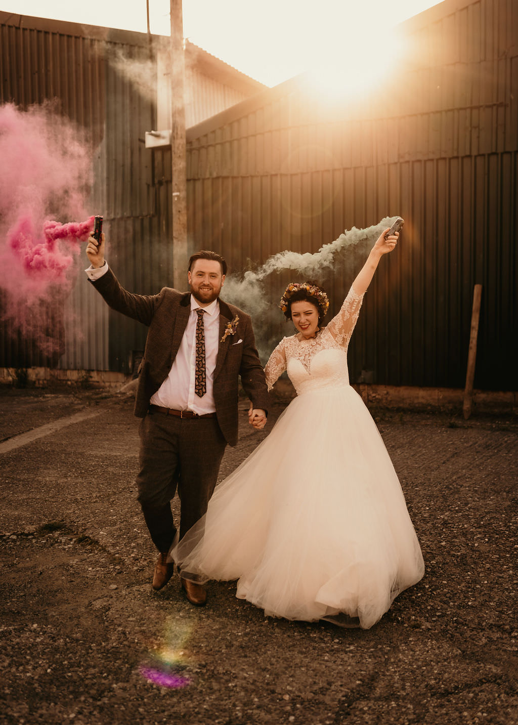 Smoke Flares Bride Groom West Midlands Barn Wedding Photos By Hash
