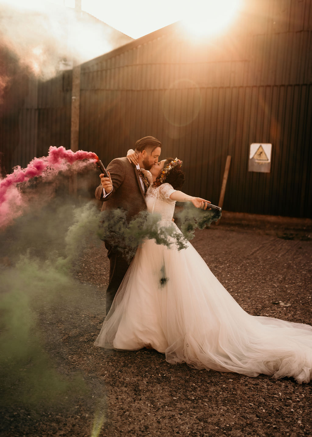 Smoke Flares Bride Groom West Midlands Barn Wedding Photos By Hash