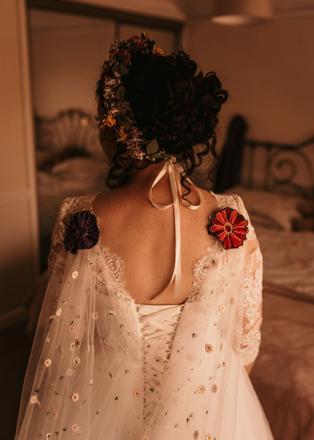 Bridal Hairstyle Up Do Floral Cape Veil West Midlands Barn Wedding Photos By Hash