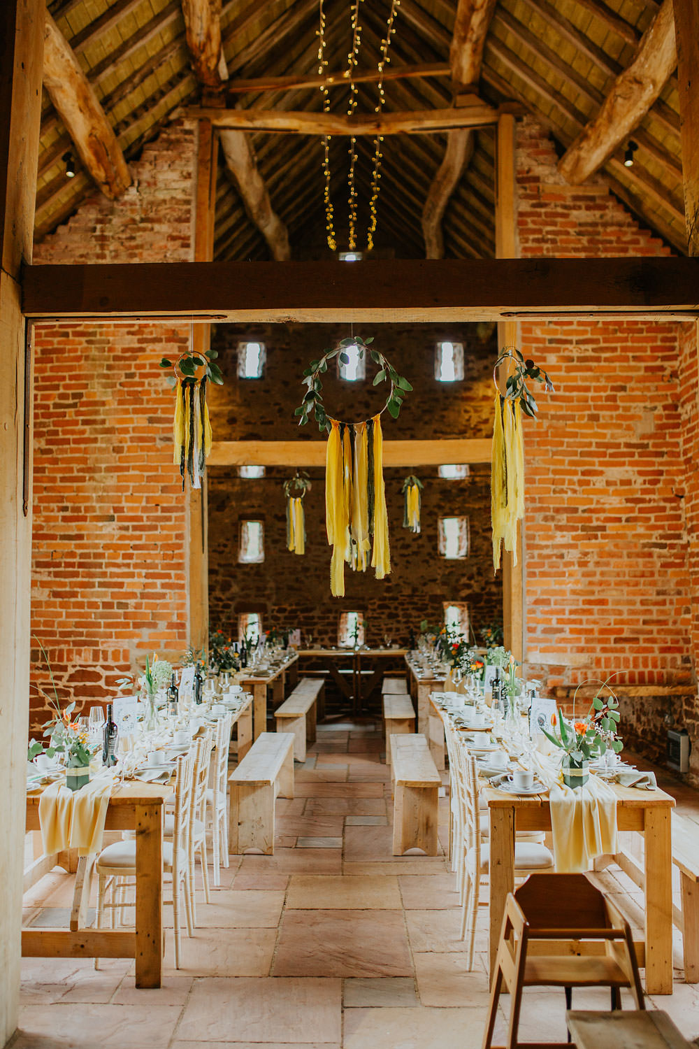 Barn Hoop Decor Long Tables Runners Yellow Orange Wedding Bohemian Rose Photography