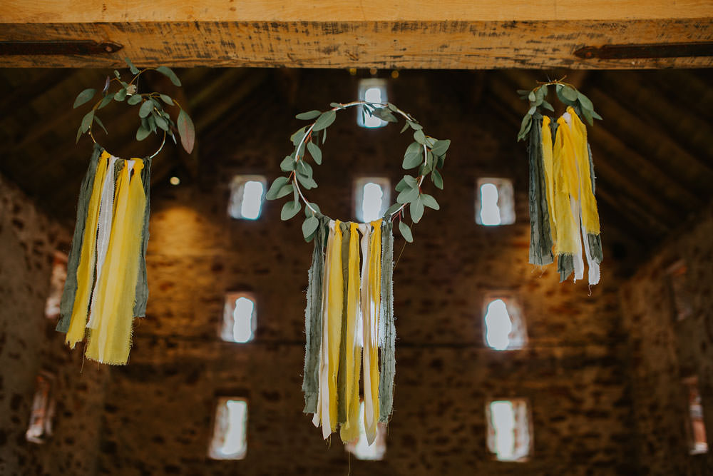 Barn Hoop Decor Long Tables Runners Yellow Orange Wedding Bohemian Rose Photography