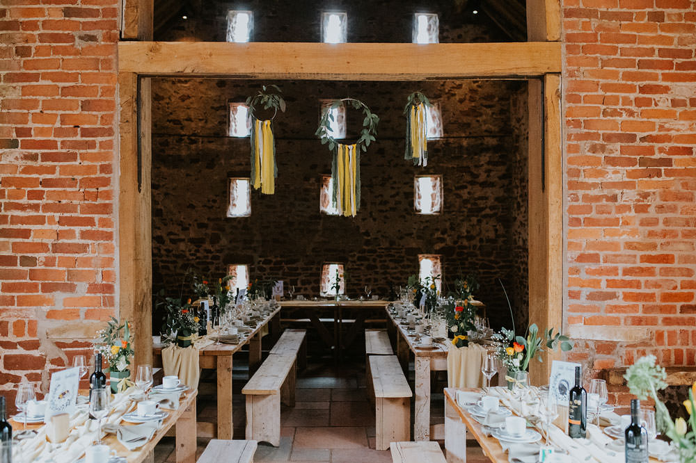 Barn Hoop Decor Long Tables Runners Yellow Orange Wedding Bohemian Rose Photography