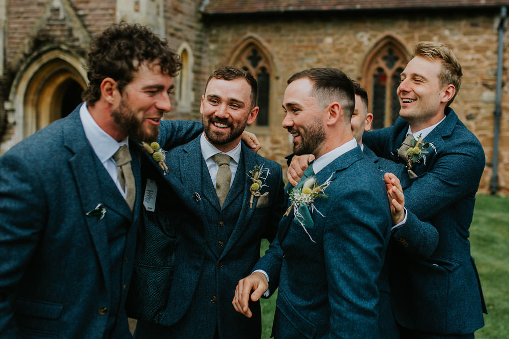 Groom Blue Suits Gold Tie Groomsmen Yellow Orange Wedding Bohemian Rose Photography