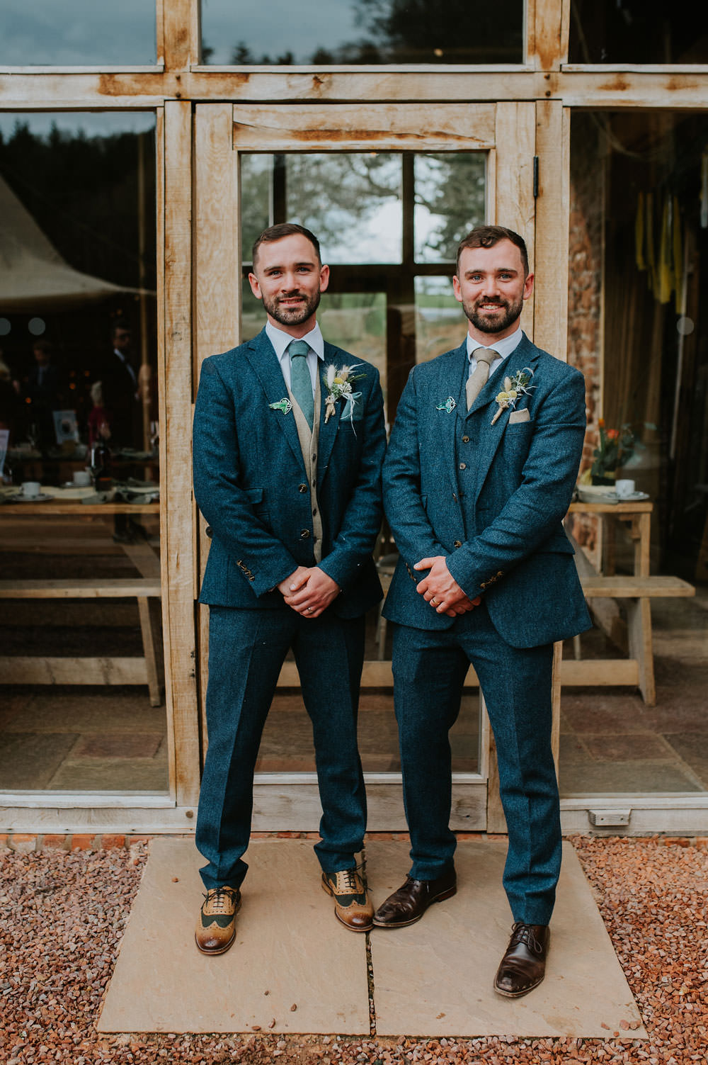 Groom Blue Suits Gold Tie Groomsmen Yellow Orange Wedding Bohemian Rose Photography