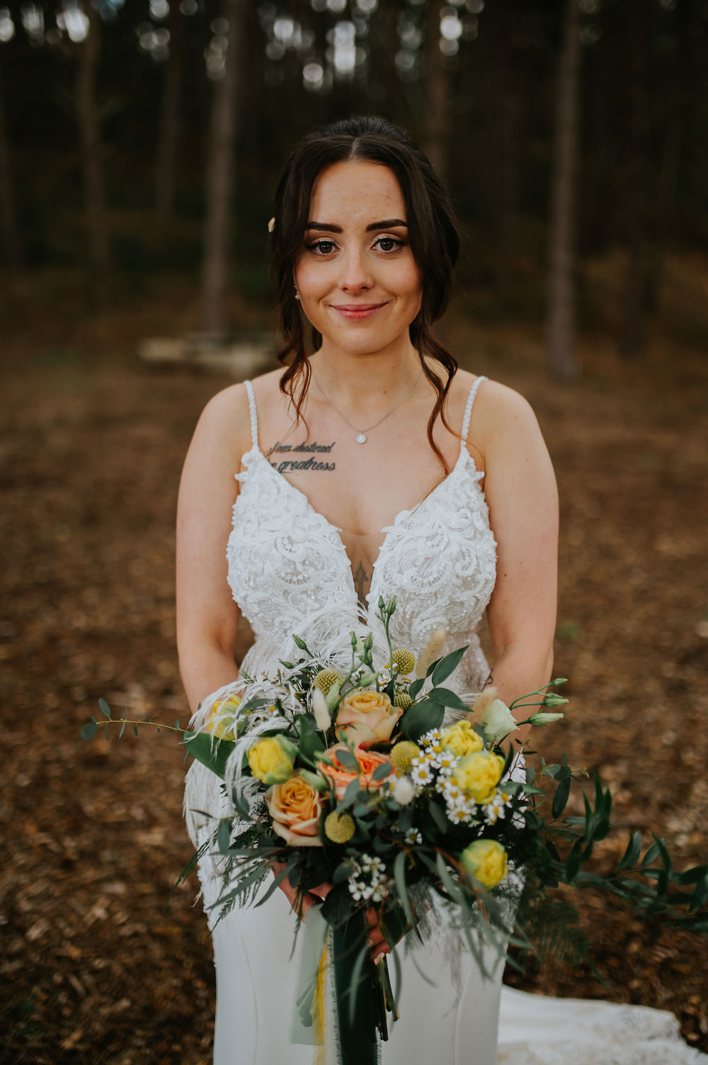 Bouquet Flowers Bride Bridal Daisy Rose Dress Gown Bride Bridal Lace Yellow Orange Wedding Bohemian Rose Photography