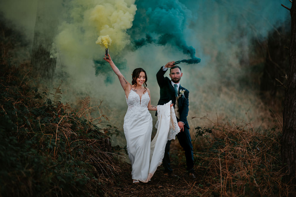 Smoke Flair Yellow Orange Wedding Bohemian Rose Photography