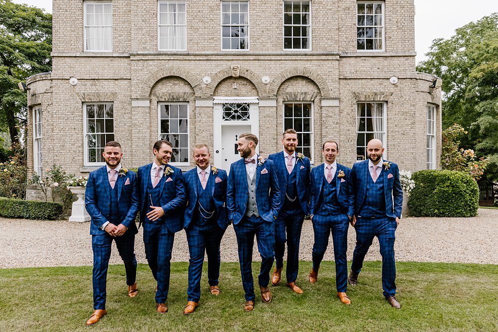 Groom Blue Check Suit Grey Waistcoat Lilac Tie Tan Shoes Groomsmen Barnston Lodge Wedding Katherine Ashdown Photography