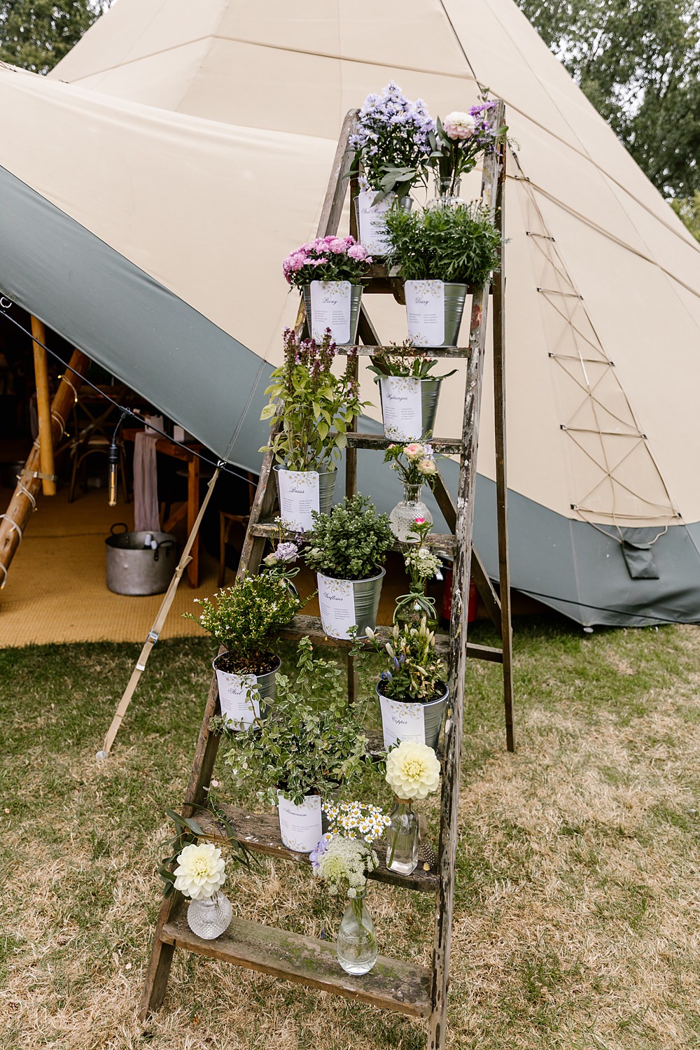 Wooden Ladder Pot Plant Table Plan Seating Chart Barnston Lodge Wedding Katherine Ashdown Photography