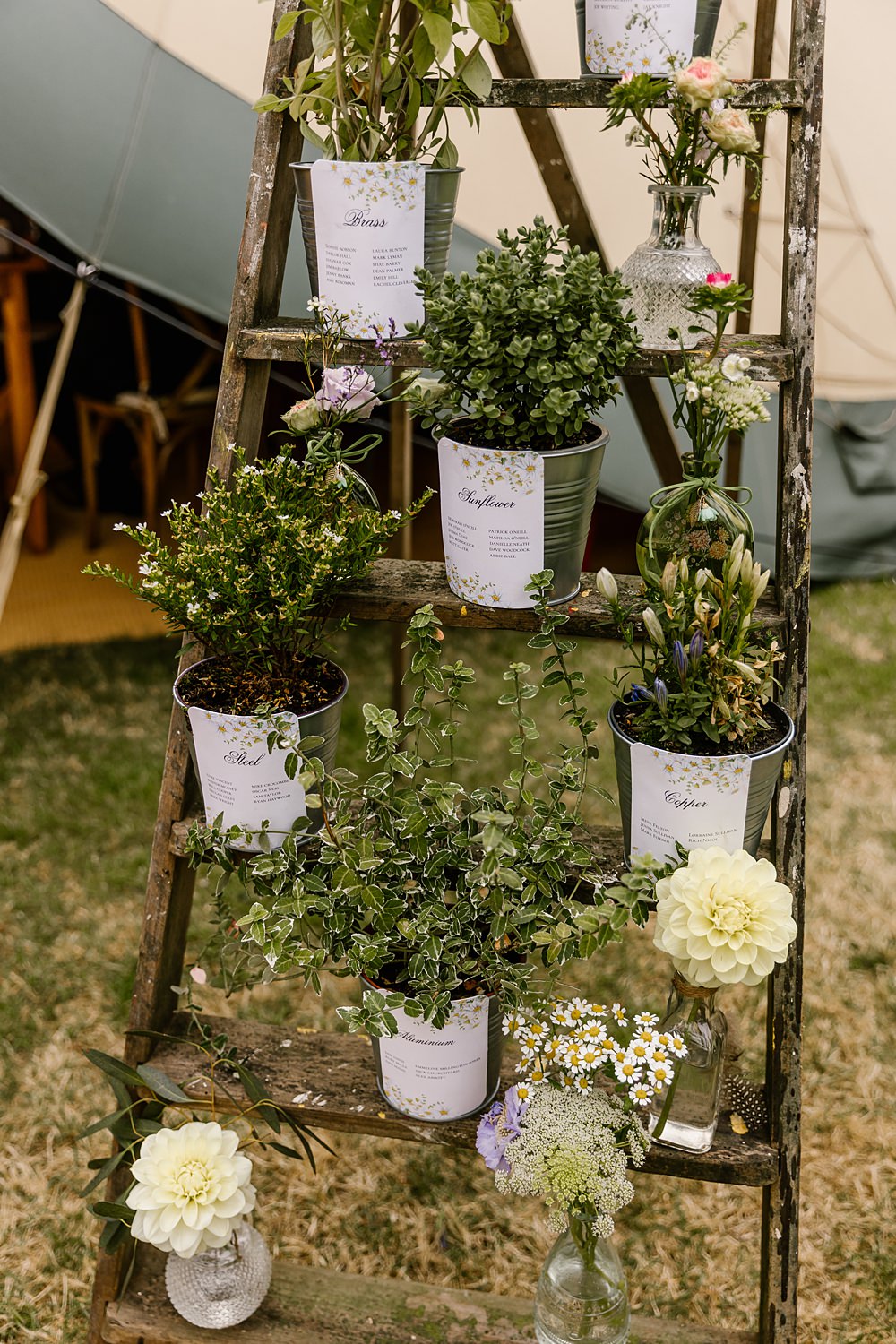 Wooden Ladder Pot Plant Table Plan Seating Chart Barnston Lodge Wedding Katherine Ashdown Photography