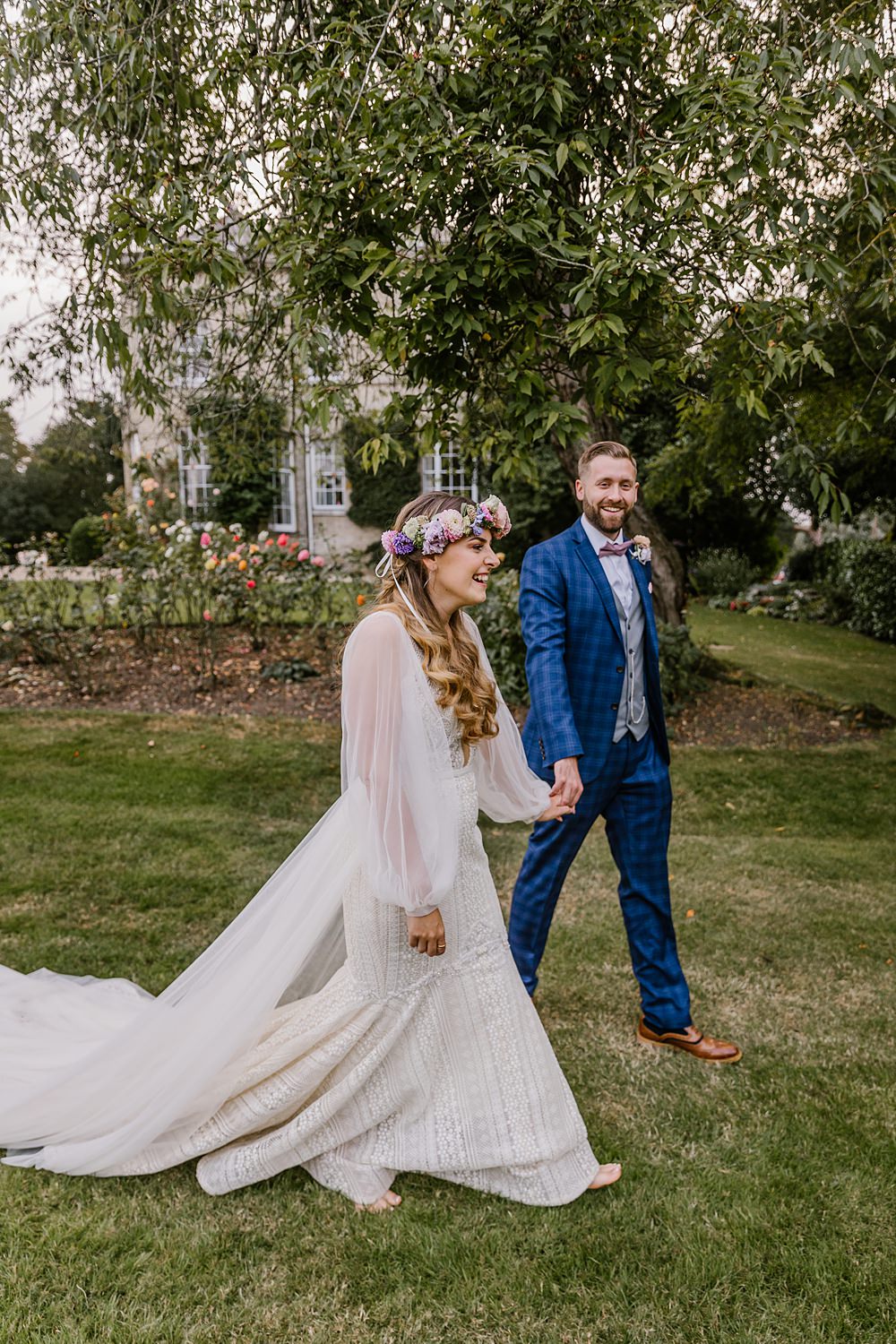 Dress Gown Bride Bridal Tulle Sleeves Wona Concept Plunge Train Barnston Lodge Wedding Katherine Ashdown Photography