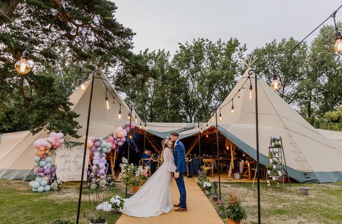 Tipi Reception Festoon Lights Barnston Lodge Wedding Katherine Ashdown Photography