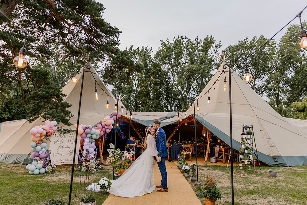 Tipi Reception Festoon Lights Barnston Lodge Wedding Katherine Ashdown Photography