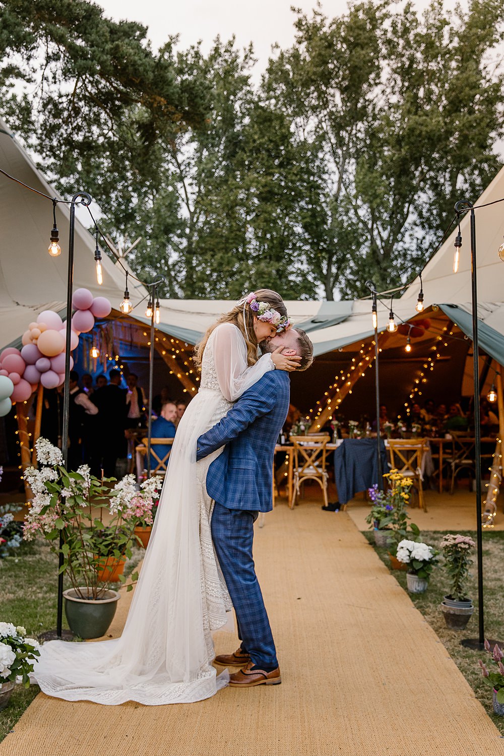 Tipi Reception Festoon Lights Confetti Throw Barnston Lodge Wedding Katherine Ashdown Photography