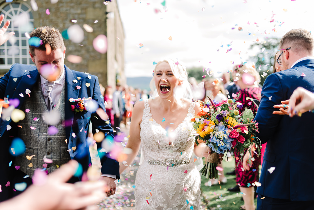 Confetti Throw Bashall Barn Wedding Rachel Kenyon Photography