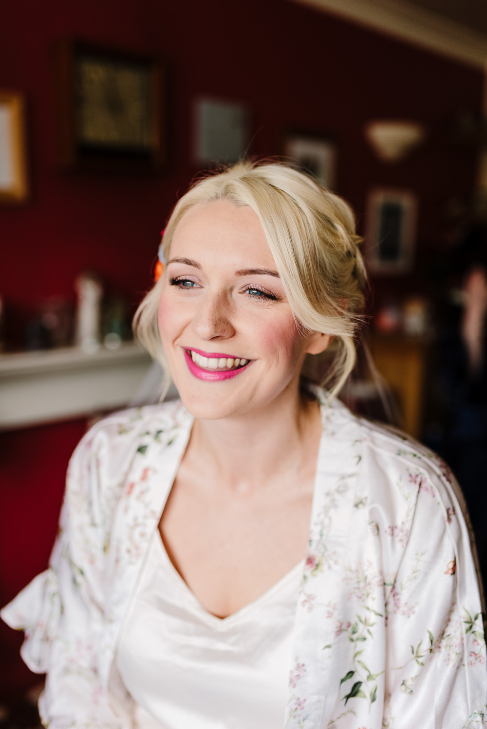 Wedding Makeup Bride Pink Lipstick Bashall Barn Wedding Rachel Kenyon Photography