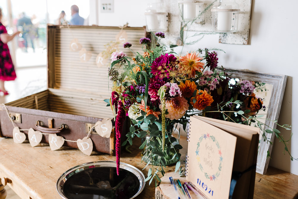 Wildflowers Guest Book Suitcase Cards Bashall Barn Wedding Rachel Kenyon Photography
