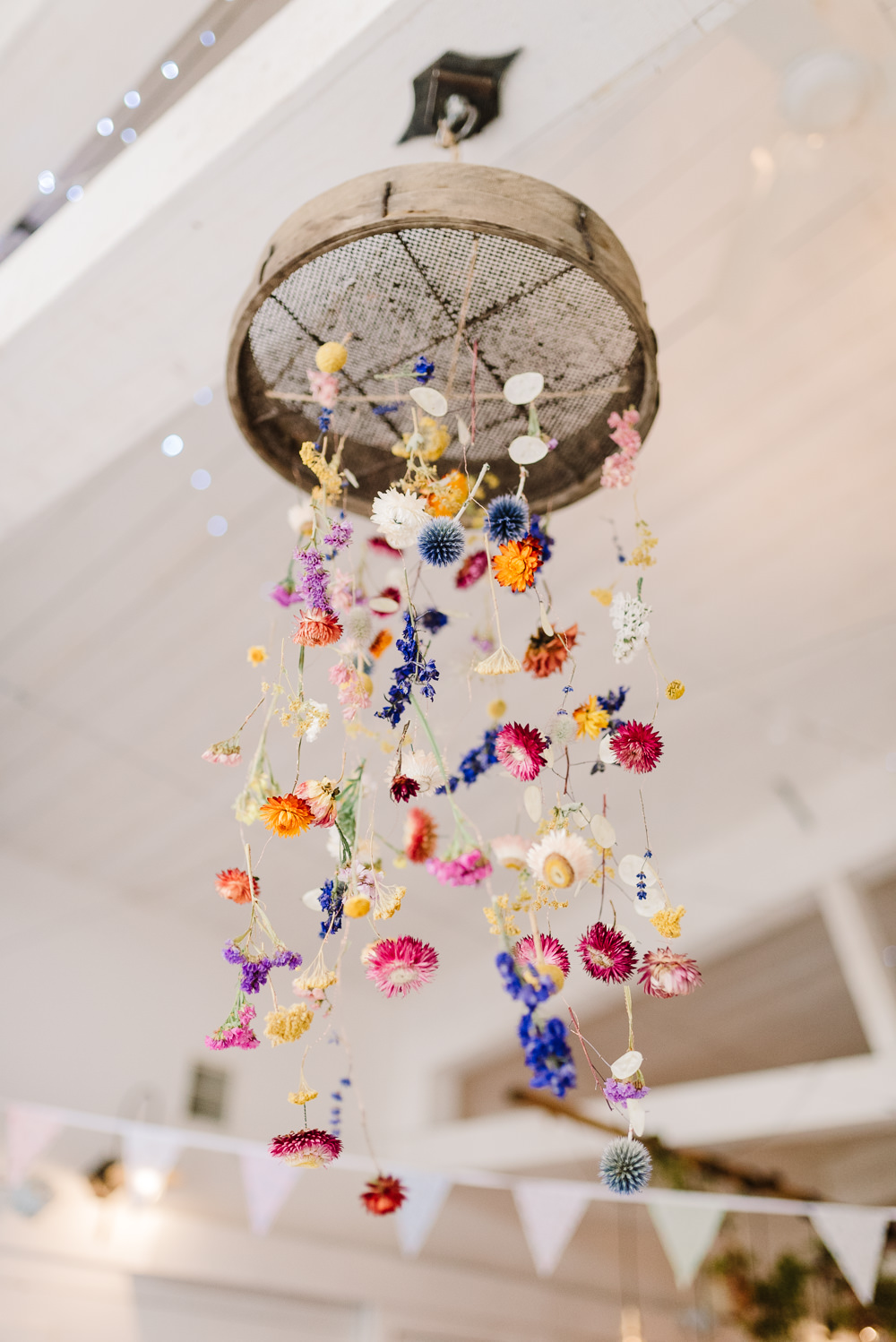 Wildflower Hanging Decoration Suspanded Flowers Bashall Barn Wedding Rachel Kenyon Photography