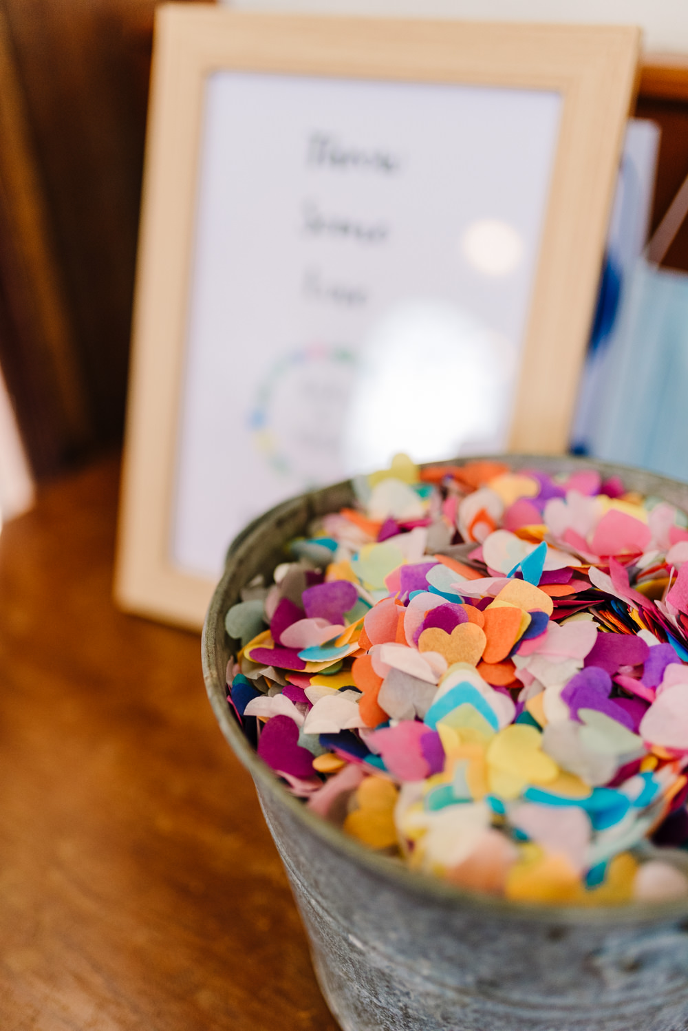 Colourful Wedding Confetti Bucket Bashall Barn Wedding Rachel Kenyon Photography