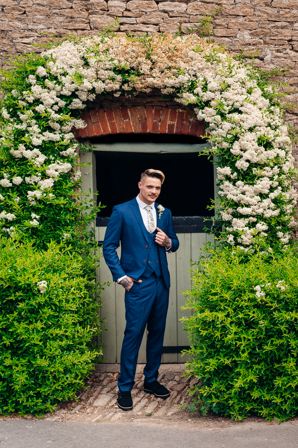 Groom Blue Suit Floral Tie Blue Yellow Wedding Ideas EmilyCollettPhotography