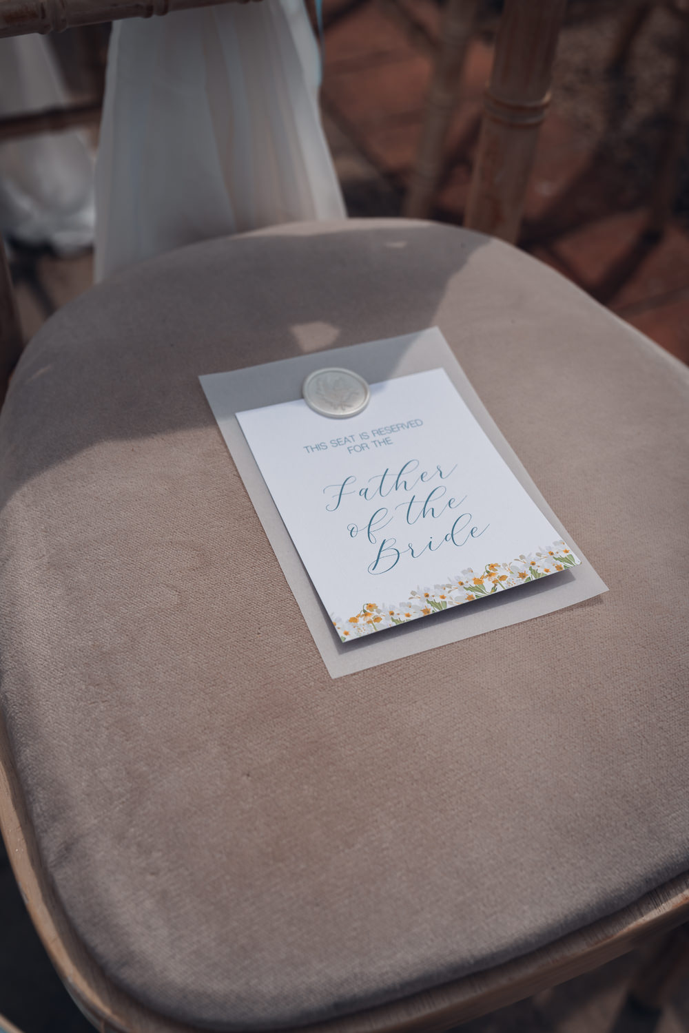 Seat Reservation Tag Ceremony Blue Yellow Wedding Ideas EmilyCollettPhotography