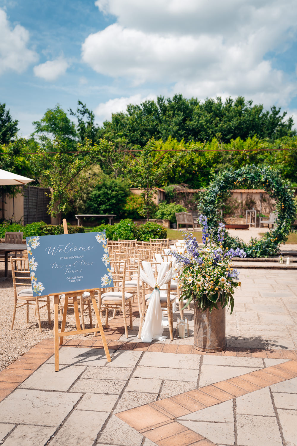 Greenery Hoop Moon Gate Greenery Flower Arch Ceremony Blue Yellow Wedding Ideas EmilyCollettPhotography