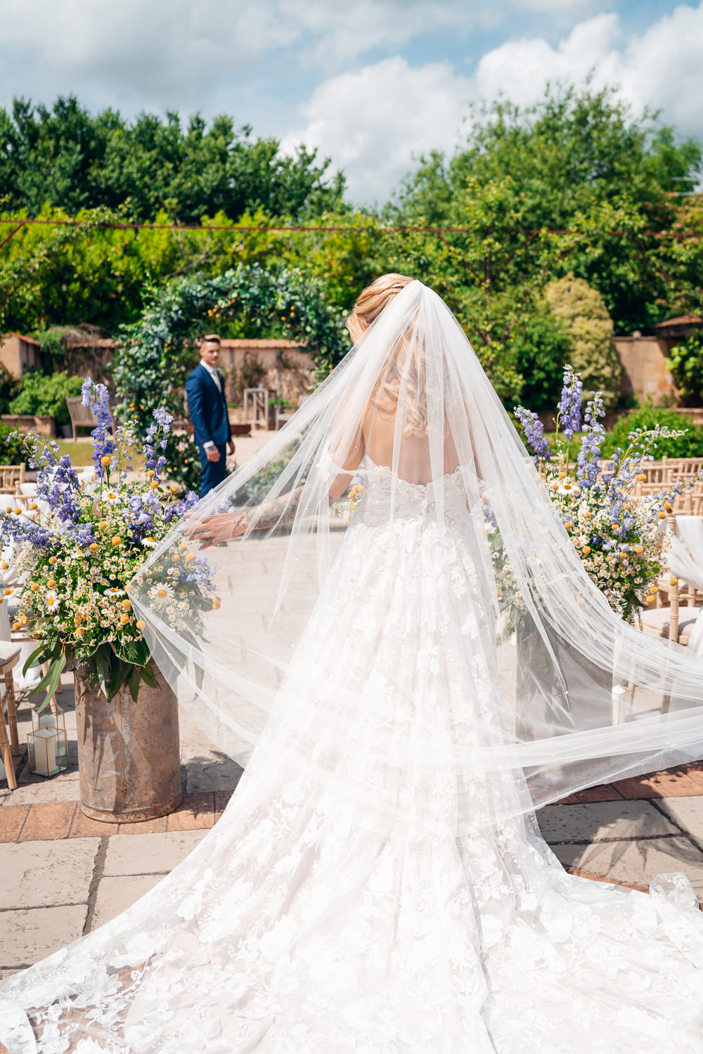 Lace Veil Bride Bridal Blue Yellow Wedding Ideas EmilyCollettPhotography
