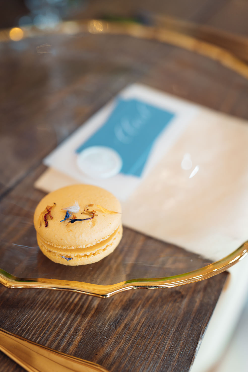 Macaron Favour Blue Yellow Wedding Ideas EmilyCollettPhotography