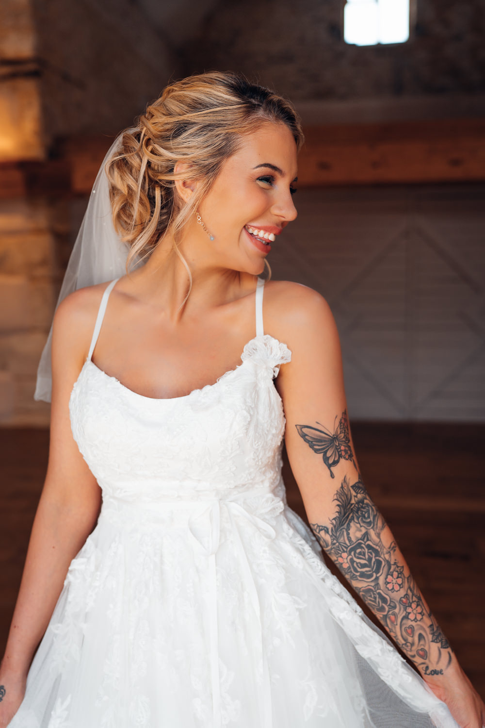 Dress Gown Bride Bridal Lace Straps Blue Yellow Wedding Ideas EmilyCollettPhotography